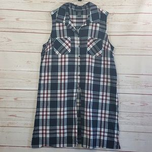 Ashley Stewart♡Plaid♡Button Down♡Western♡100% Cotton♡Midi Dress long shirt